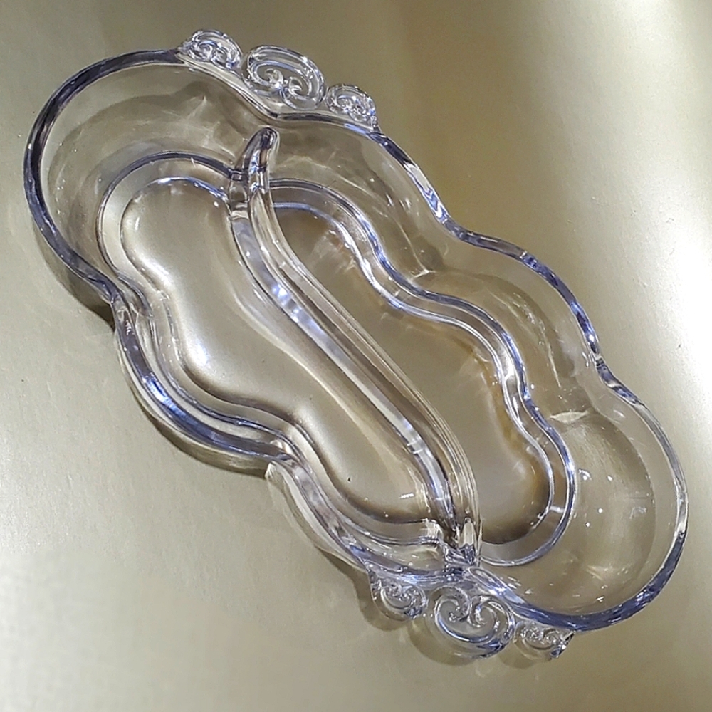 Vntg Duncan & Miller "Canterbury" 2 Part Heavy Glass 8 1/2" Long Serving Dish